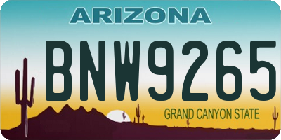 AZ license plate BNW9265