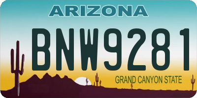 AZ license plate BNW9281