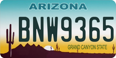 AZ license plate BNW9365