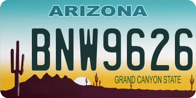 AZ license plate BNW9626