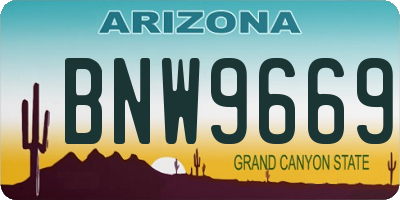 AZ license plate BNW9669