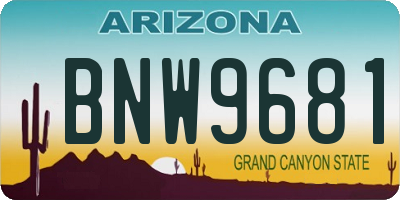 AZ license plate BNW9681