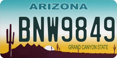 AZ license plate BNW9849