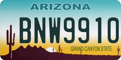 AZ license plate BNW9910