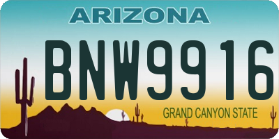 AZ license plate BNW9916
