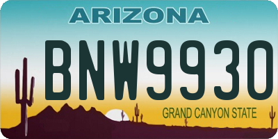 AZ license plate BNW9930