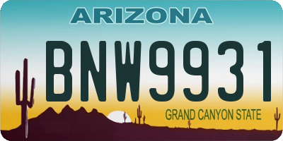 AZ license plate BNW9931
