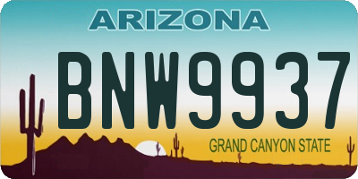 AZ license plate BNW9937