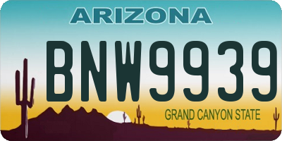 AZ license plate BNW9939