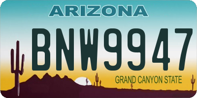 AZ license plate BNW9947