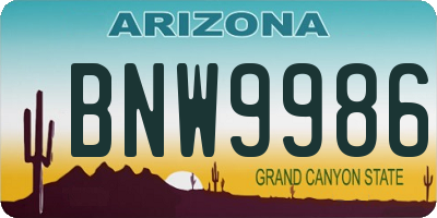 AZ license plate BNW9986