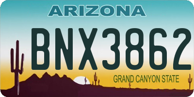 AZ license plate BNX3862