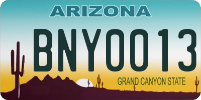 AZ license plate BNY0013