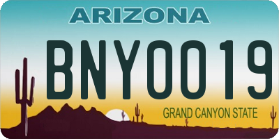 AZ license plate BNY0019