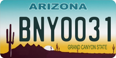 AZ license plate BNY0031