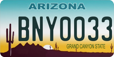 AZ license plate BNY0033