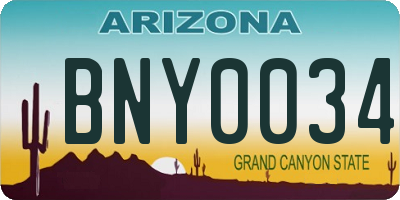 AZ license plate BNY0034