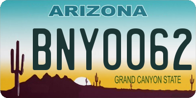 AZ license plate BNY0062