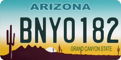 AZ license plate BNY0182