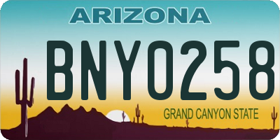 AZ license plate BNY0258