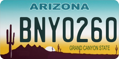AZ license plate BNY0260