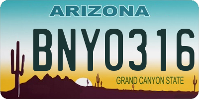 AZ license plate BNY0316