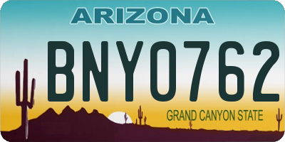 AZ license plate BNY0762