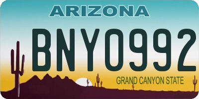 AZ license plate BNY0992