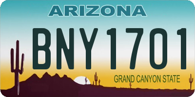 AZ license plate BNY1701