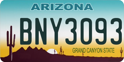 AZ license plate BNY3093