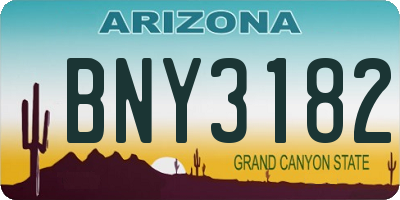 AZ license plate BNY3182