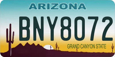 AZ license plate BNY8072