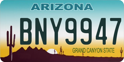 AZ license plate BNY9947