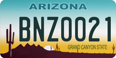 AZ license plate BNZ0021