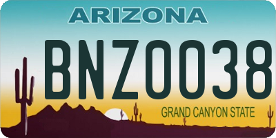 AZ license plate BNZ0038