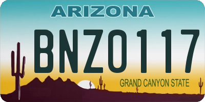 AZ license plate BNZ0117