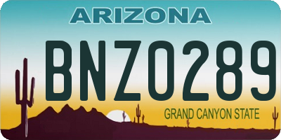AZ license plate BNZ0289
