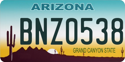 AZ license plate BNZ0538
