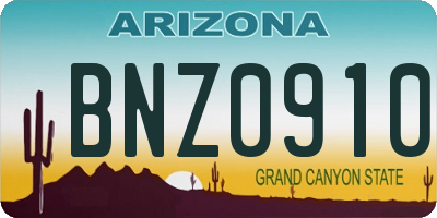 AZ license plate BNZ0910