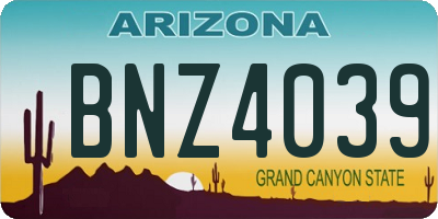 AZ license plate BNZ4039