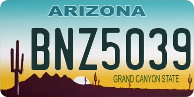 AZ license plate BNZ5039