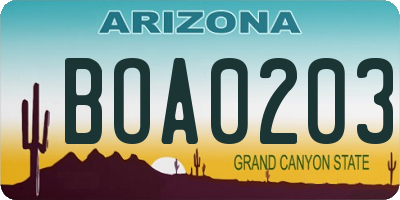 AZ license plate BOA0203