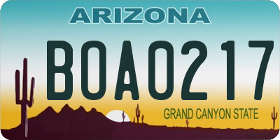 AZ license plate BOA0217