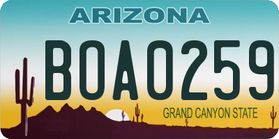 AZ license plate BOA0259