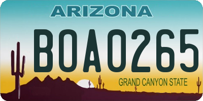 AZ license plate BOA0265