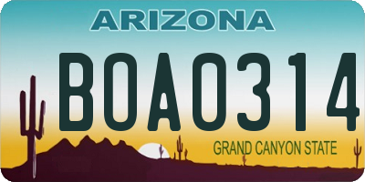AZ license plate BOA0314
