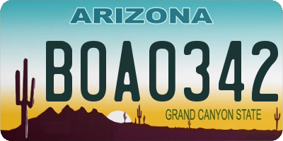 AZ license plate BOA0342