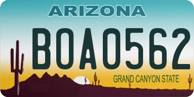 AZ license plate BOA0562