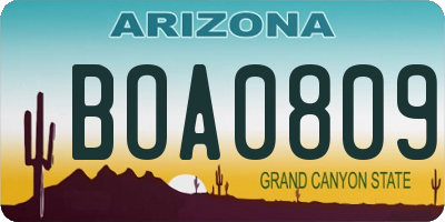 AZ license plate BOA0809