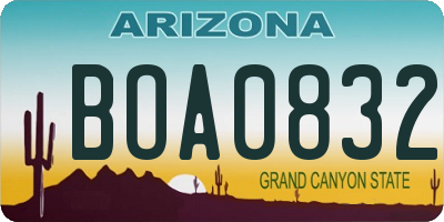 AZ license plate BOA0832